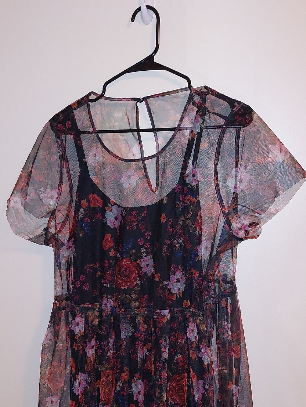 Torrid Black Multi-Color Floral Print Mesh Skater Midi Dress Sz 1X - Picture 9 of 15